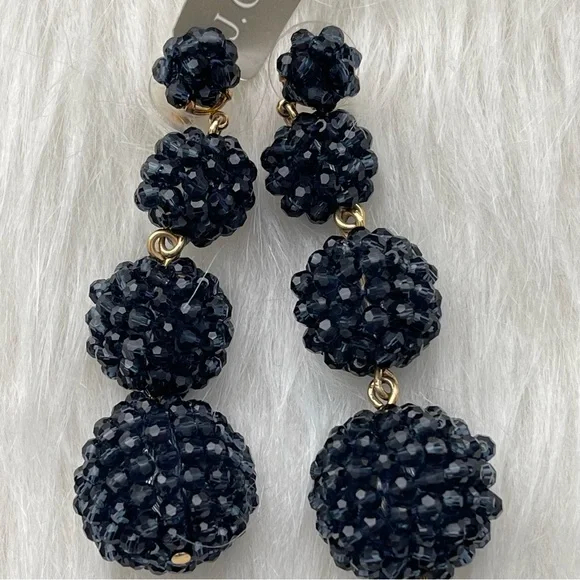 J. Crew Pave Resin Earrings Navy Blue - New - Picture 2 of 6